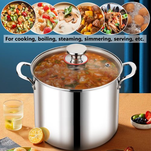 P&P CHEF 12 Quart Stainless Steel Stock Pot with Lid, Large Stockpot for Cooking Pasta Soup, Cookware for Induction Gas Electric Stoves, Visible Lid & Measuring Markings, Dishwasher Safe