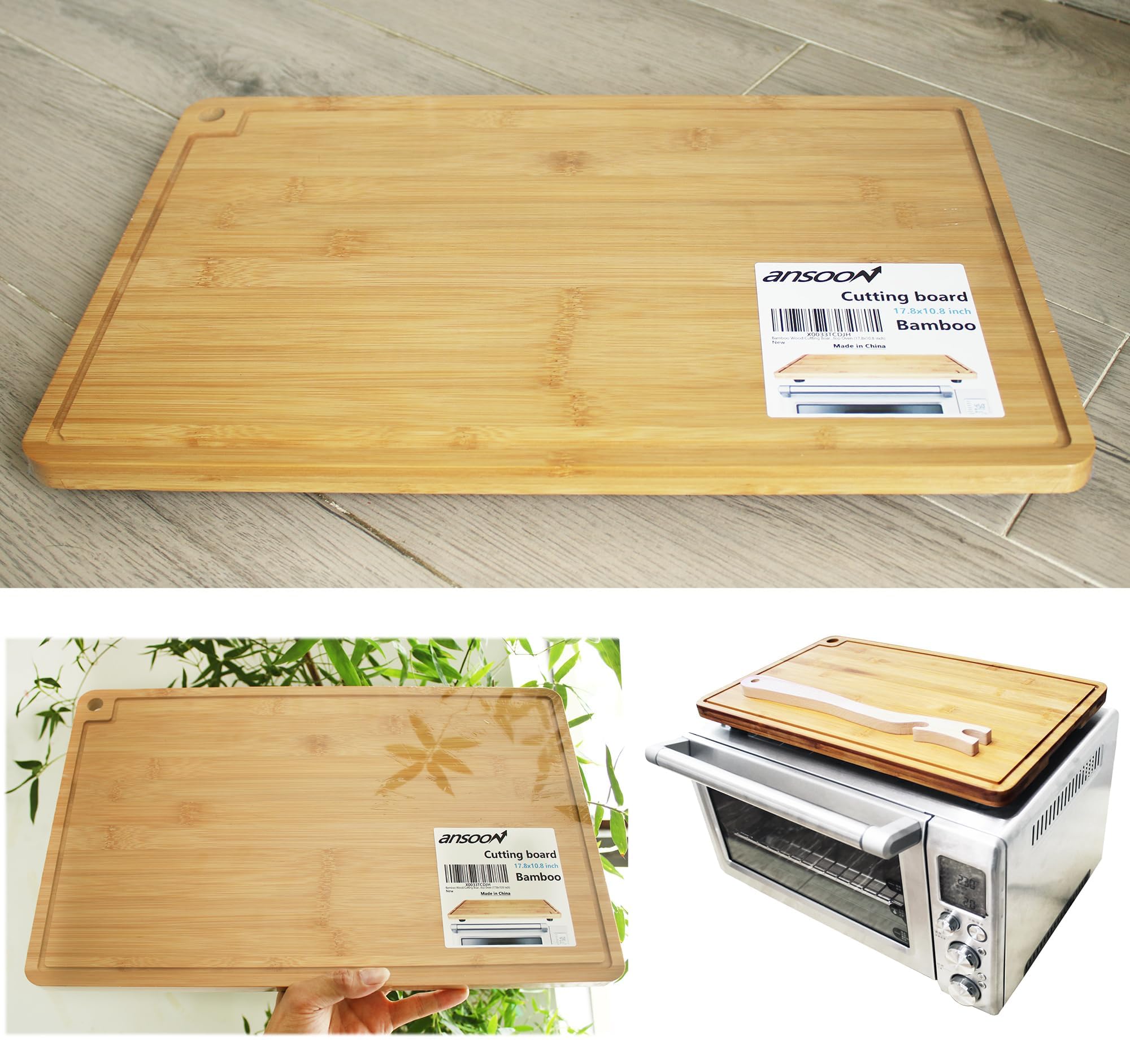 Bamboo Wood Cutting Board Compatible with Breville BOV800XL 860BSS 845BSS, Protects Smart Toaster Oven, With Heat Resistant Silicone Feet and Oven Rack Push Accessories, Creates Storage Space