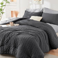 HYMOKEGE Twin Comforter Set - All Season Luxury Bedding in Dark Grey/Light Grey | 5-Piece Bed in a Bag