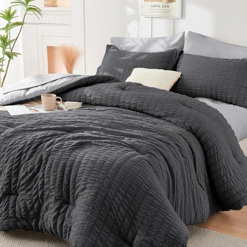 HYMOKEGE Twin XL Comforter Set - All Season Luxury 5-Piece Bedding in Dark Grey/Light Grey