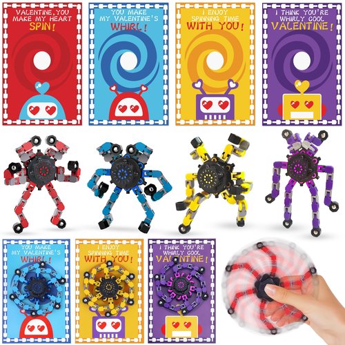 Malhaii 24 Pack Valentines Day Cards for Kids School Classroom Gifts, Fidget Spinner Boys Class Valentines Day Exchange Gift Bulk for Kids Party Favors Sensory Toys Valentine s Goodie Bags Stuffers