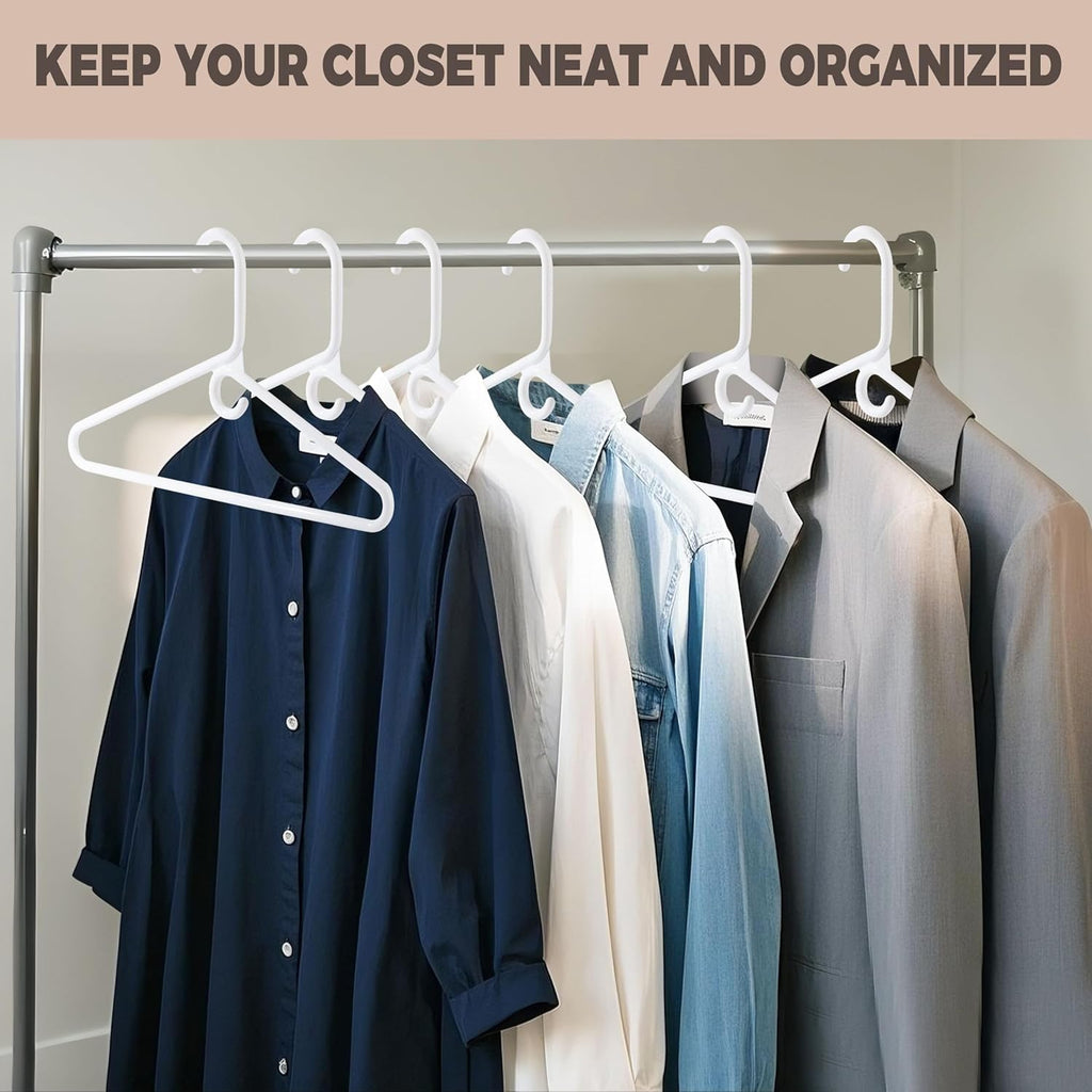 Quality White Plastic Hangers - Heavy Duty 10 Pack for Clothes | Thick Standard Closet Hangers (White)