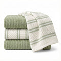 MosJos Kitchen Towels, Cotton Hand Towels, Sage Green and Cream Ribbed - Mini Weaved Stitched Set of 4 Absorbent Hand Drying Cloths, 18 x 28 Kitchen Linens