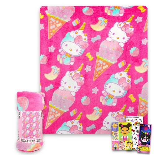 Hello Kitty Throw Blanket Bundle - Hello Kitty Kids and Teens Blanket, Stickers, and More for Girls | Hello Kitty Blanket Size 40" x 50"