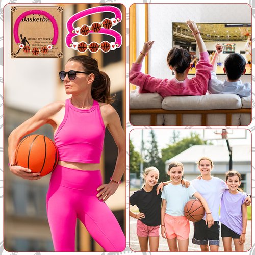 Ecation 20 Set Basketball Bracelets Gifts Basketball Party Favors Bead Bracelets Team Gift with Inspirational Card for Senior Night Gifts Sport Team Lovers Players Birthday Party(Pink)