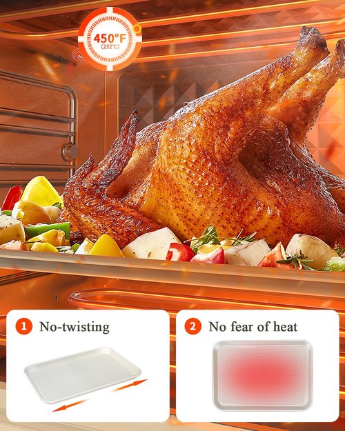 Ymiton 2-Pack 12x17 Half Sheet Pan Baking Sheet Set with Wire Rack - Nonstick 0.8mm Thick Carbon Steel, Cookie Sheets for Baking, Dishwasher Safe, Warp Resistant, Oven Safe 450°F, Salted Gray