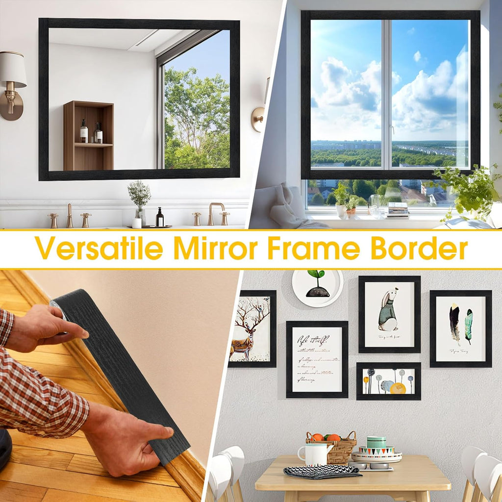 Skiennix Bathroom Mirror Frame Border - Peel & Stick Black Wood Grain Wallpaper (32.8 FT x 3.93 Inch)