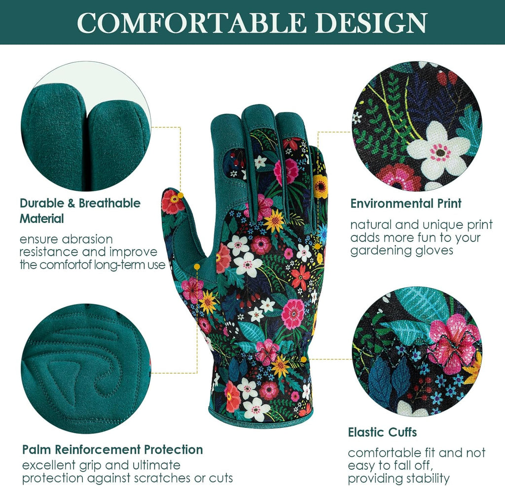 Trifabricy Gardening Gloves - Breathable Leather, Thorn-Proof & Puncture-Resistant | Women's Size
