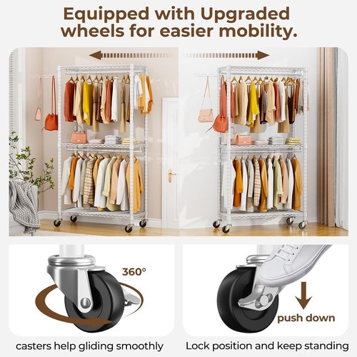 HYSEYY Heavy Duty Portable Closet - Adjustable Garment Rack with 4 Rods & Shelves | 73.6" L x 17.3" W x 76.4" H (White)
