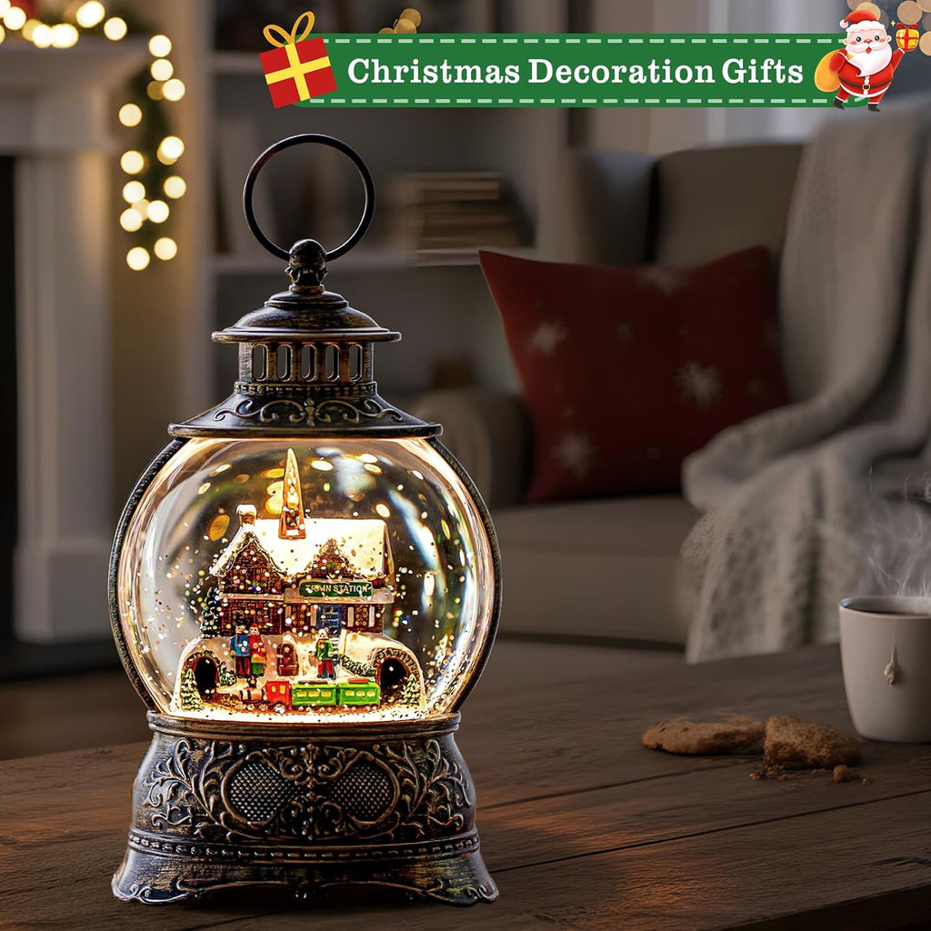 Regine Switzerland Christmas Snow Globe - Musical Water Lantern with 6-Hour Timer | USB & Battery Operated