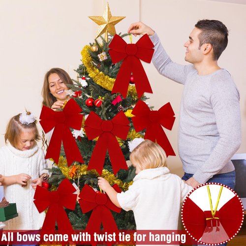 Heartome 12 PCS Christmas Bows for Tree, 9 x12 in Large PVC Bows for Christmas Decorations Indoor, Red Plastic Xmas Bows, Outdoor Xmas Home Wreath Fence Stairs Railing Fireplace Front Door Supplies