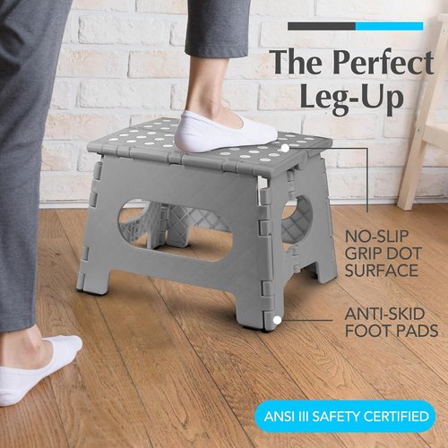 Handy Laundry Folding Step Stool - Lightweight & Sturdy for Adults and Kids | Easy One-Flip Design - Grey 9 Inch (Pack of 2)