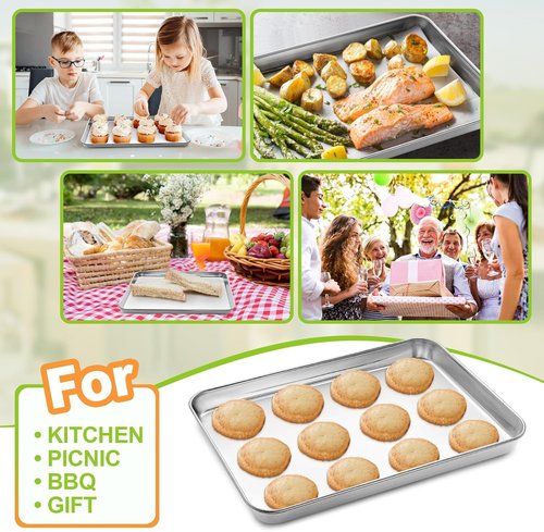 CEKEE Baking Sheet Set - 4 Stainless Steel Cookie Trays | Non-Toxic, Rust-Free, Dishwasher Safe, 16 x 12 x 1 Inch