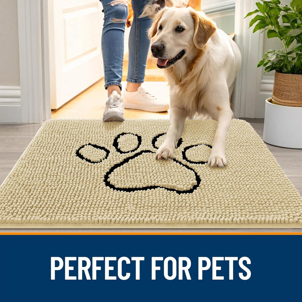 OLANLY Dog Door Mat - Absorbent Non-Slip Chenille for Muddy Paws | 48x30 Paw Print Design