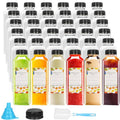16 oz Plastic Juice Bottles 128 Pack Empty Plastic Water Bottles with Caps, Bulk Sell Reusable Clear Beverage Containers for Drinking, Juicing, Smoothie, Water with 2 Brushes, 2 Funnels, 128 Stickers