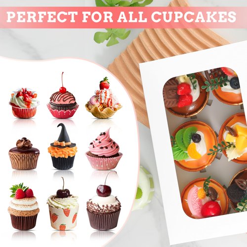 KGVZPT White Cupcake Boxes Holds 6 Standard Cupcake Container,50 Packs,Pastry and Bakery,9.4x6.1x3.14Inches Cookie Boxes with Window and Six Treat Holder for Birthday Holiday Party Bakery