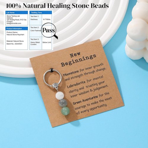 Natural Crystals Keychain Gift for New Beginnings, New Beginnings Gifts for Coworker Anxiety Relief Keychain for Women