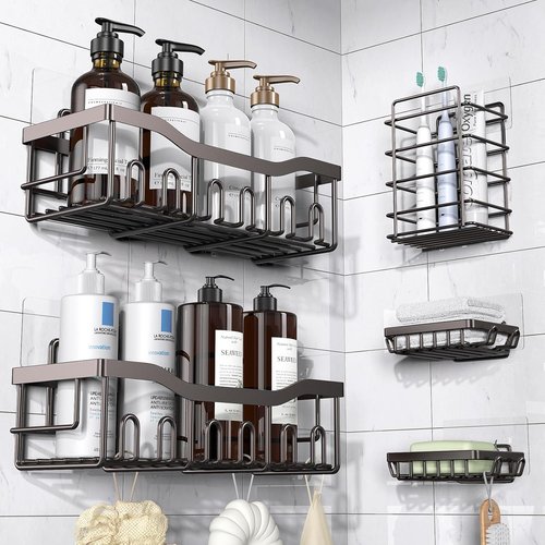 EUDELE Rustproof Stainless Steel Shower Caddy - No Drill Adhesive Organizer | XL Size, Spacious Shelves for Bathroom & Kitchen