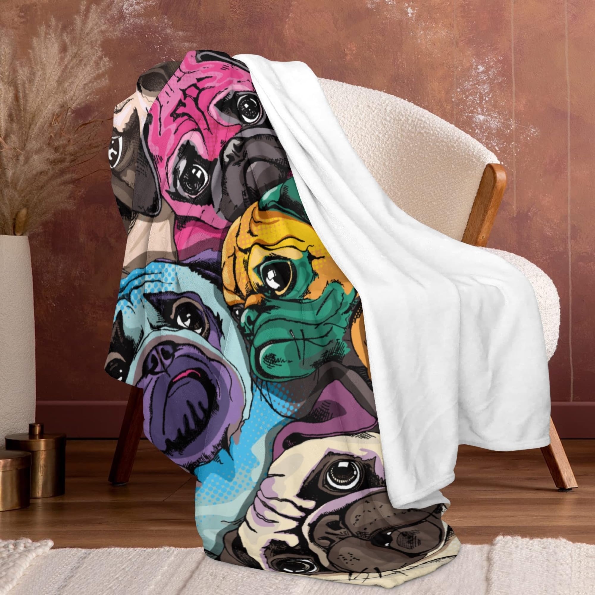 Pug Blanket Gifts for Women, Cute Pug Print Theme Decor Home Bedroom Living Room Couch Sofa Adults Soft Cozy Plush Flannel Throws 50"x40"