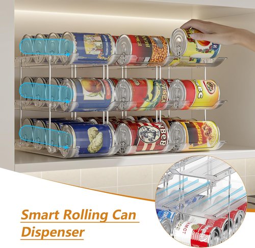 LXLXXL Can Organizer - Automatic Rolling Storage Rack for Pantry | Holds Up to 36 Cans, Clear Design