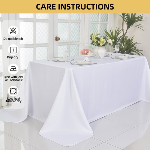 ZarzaaSik 10-Pack 90x156 inch White Table Cloths, Solid Stain and Wrinkle Resistant Oblong Tablecloth, Premium Plain Weave Polyester Fabric Rectangle Table Linen Covers for Hotel, Banquet