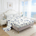 Coastal Beach Sheet Set King Size,Surfboard Sailboat Palm Tree Bedding Set 4Pcs for Kids Girls Boys Teens Room Decor Summer Ocean Life Bed Sheet Navy Blue White Fitted + Flat Sheet,2 Pillowcases