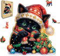 Skiennix Wooden Jigsaw Puzzle - Unique 200-Piece Christmas Cat Design | 11 x 11 Inch Challenge for Adults