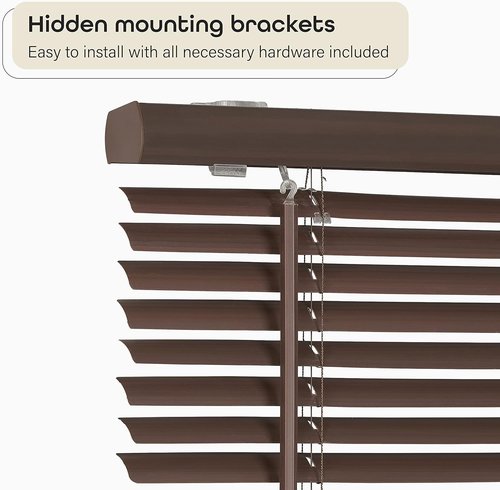 Achim Home Decor Cordless Mini Blinds - Room Darkening, 27" W x 64" L, 1" Slat - Mahogany Finish