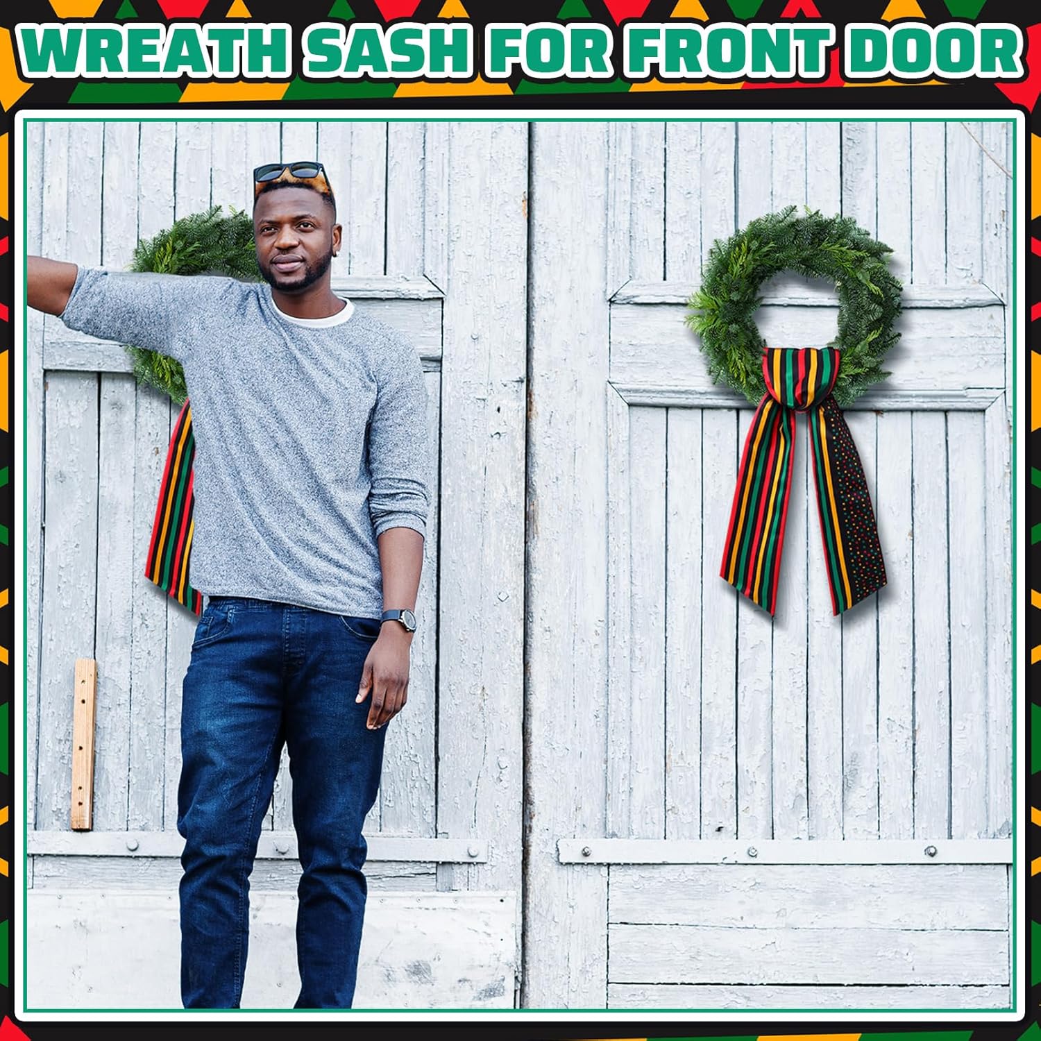 VitalCozy Happy Juneteenth Wreath Sash - Satin Ribbon for Embroidery Monogram | Indoor/Outdoor Decor