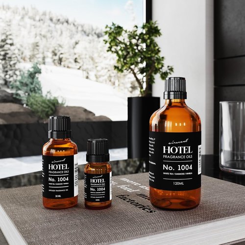 AirScent Hotel Diffuser Oil No. 1004 - Premium White Tea, Oakmoss & Vanilla Fragrance - 10 mL Glass Dropper Bottle