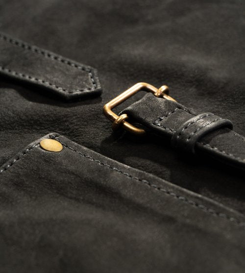 Angus Stoke Premium Leather Apron - Full Leather handcrafted Apron for BBQ, cooking, barber - adjustable black Chef apron Henry (black)