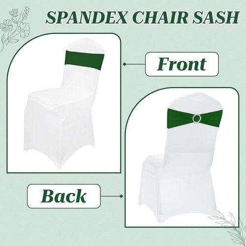 MDS Spandex Chair Sashes - Pack of 125 Elastic Stretch Bands with Slider Bow for Wedding Decor - Green