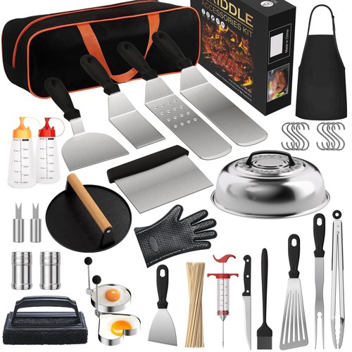 134 Pcs Griddle Accessories Kit for Blackstone - Perfect Flat Top Grill Accessories for Outdoor, Professional Round Melting Dome with Cast Iron Smash Burger Press for Barbecue.