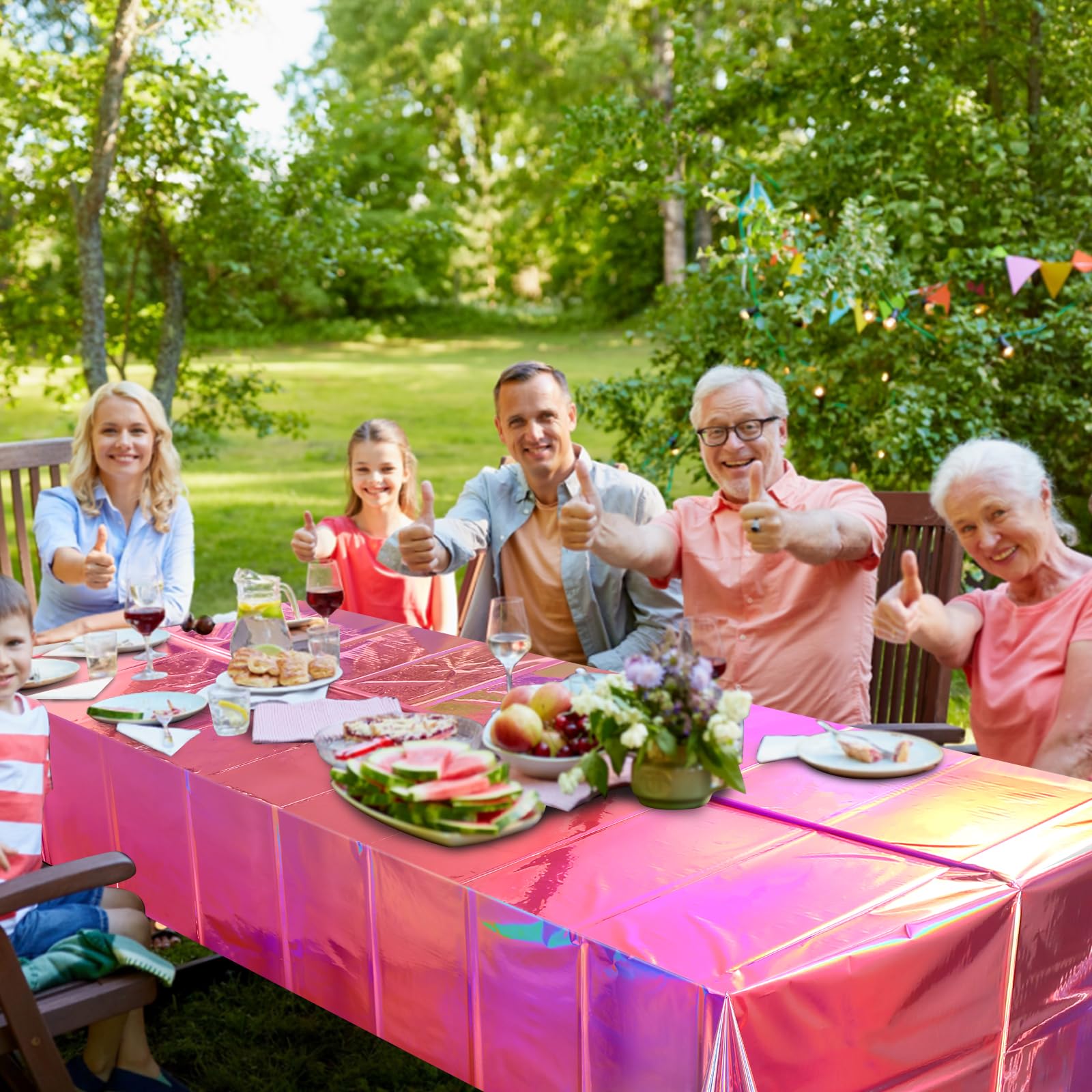 1 Pack Iridescent Pink Plastic Tablecloths, FunnyPars Shiny Disposable Laser Rectangle Table Covers, Holographic Foil Tablecloth Iridescent Party Decorations for Birthday Wedding Christmas, 54x108Inch