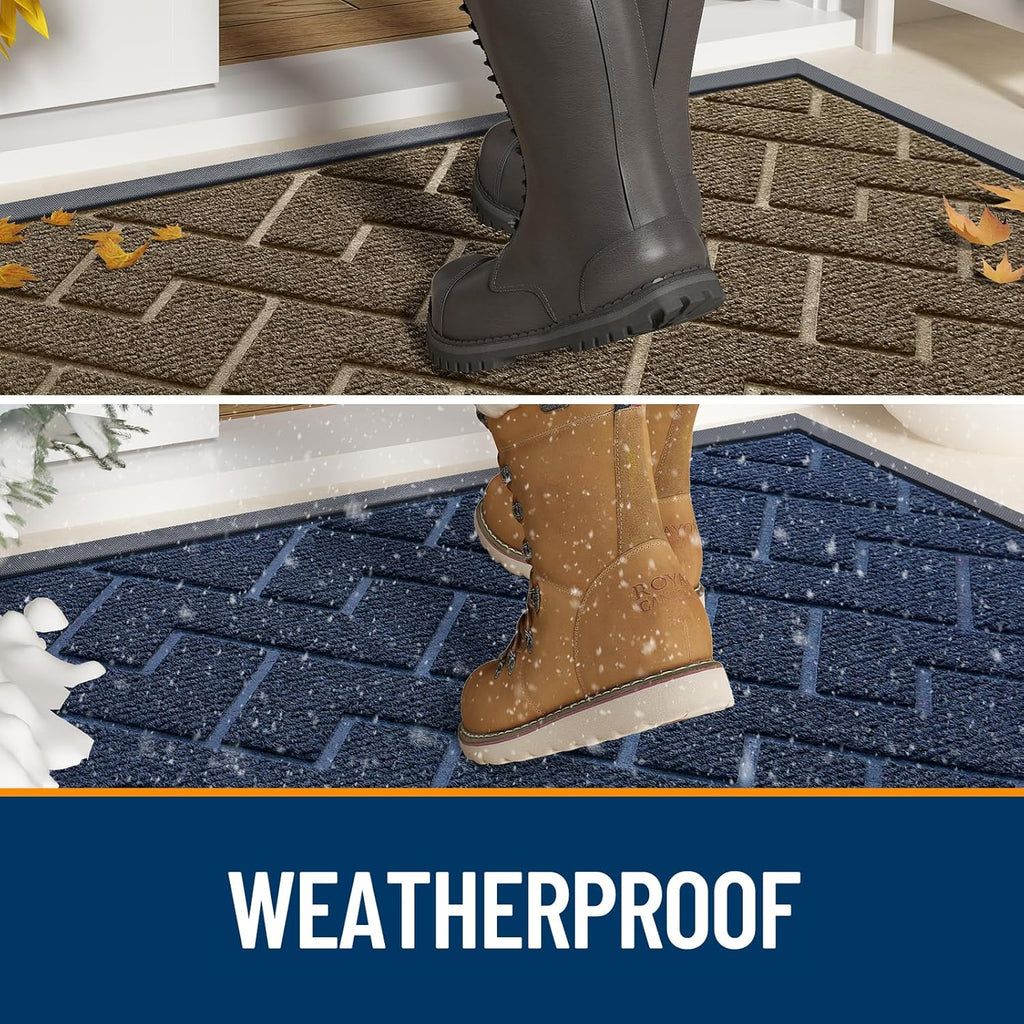 OLANLY Waterproof Front Door Mat - All-Season Indoor/Outdoor Doormat | Sturdy Natural Rubber, Low Profile, Herringbone Brick (Beige, 59x35)