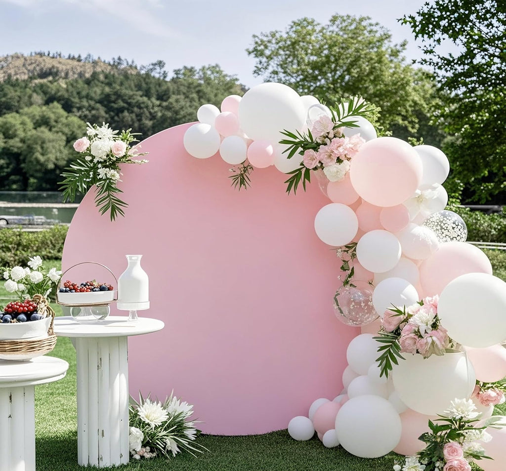 Skiennix 6.6 FT Round Backdrop Cover - Pink Spandex Wedding Circle Arch for Baby Showers & Parties