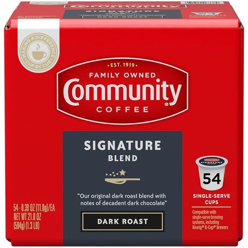 Community Coffee Signature Blend Coffee Pods - Dark Roast, 54 Count, Compatible with Keurig 2.0