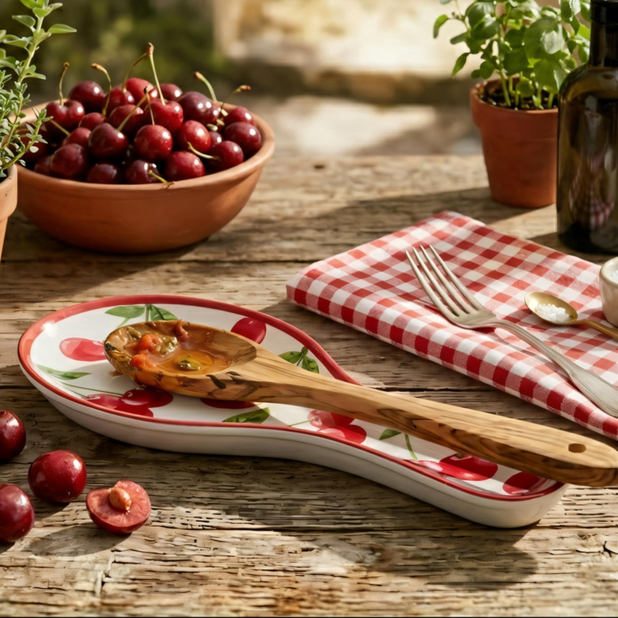 UPware Cherry Melamine Spoon Rest, Cooking Spoon Holder for Stove Top, Kitchen Counter, and Dining Table, 9.625 Inch, Red