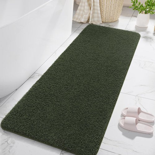 LOCHAS Bathroom Runner Rug, 24" x 60" Long Bath Rugs Non Slip Washable, Luxury Shaggy Large Bath Mat Absorbent, Soft Cozy Bathroom Rug Runner for Shower Quick Dry, Olive Green