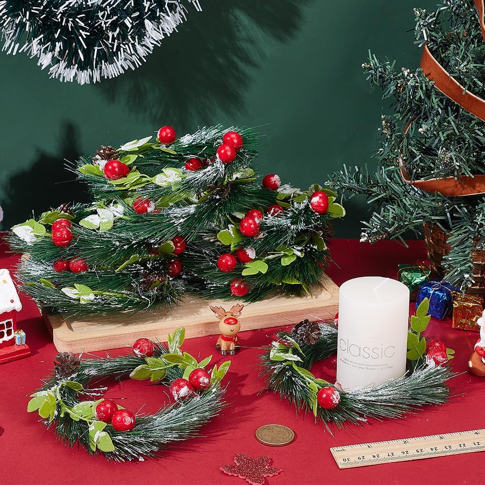 Skiennix Christmas Candle Rings - 10 Pcs Snowy Pine Wreaths for Festive Table Centerpieces & Decor