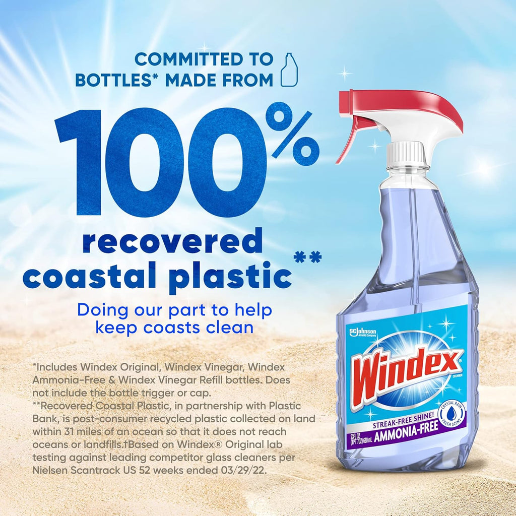 Windex Glass Cleaner Spray - Ammonia-Free Formula in 23 Fl Oz | Eco-Friendly Coastal Plastic