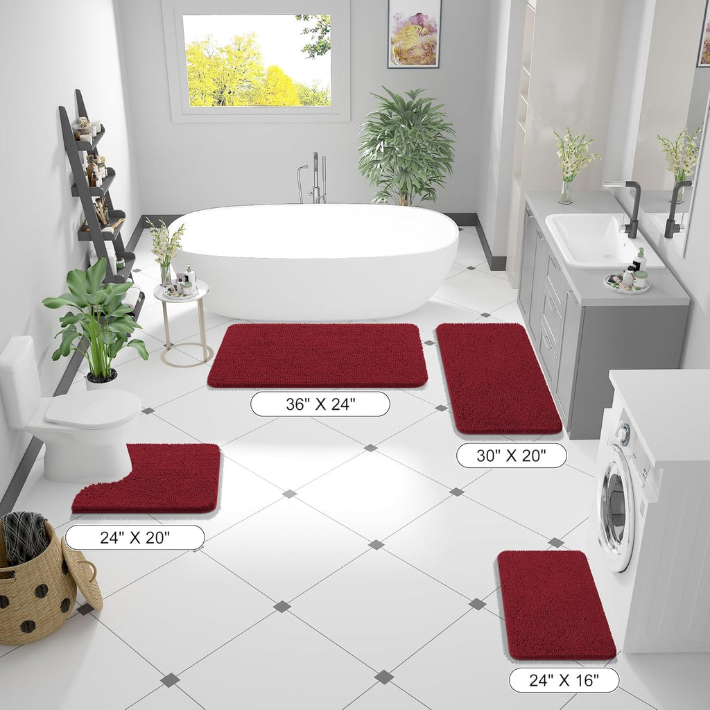 OLANLY U-Shaped Toilet Rugs - Extra Soft Chenille Bathroom Mat, 24x20, Quick-Dry & Non-Slip, Red