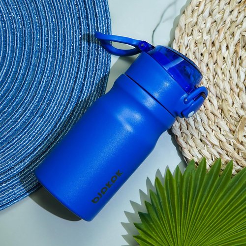 BJPKPK Insulated Water Bottle - 14oz Stainless Steel Flask with Straw & Carry Handle | Dark Grey