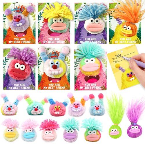LUBUYILD 24 Pack Valentines Day Gifts for Kids - Plush Keychains Bulk with Valentines Cards for Girls Boys, Cute Mini Animal Stuffed Toys for Class Classroom Exchange and School Party Favors