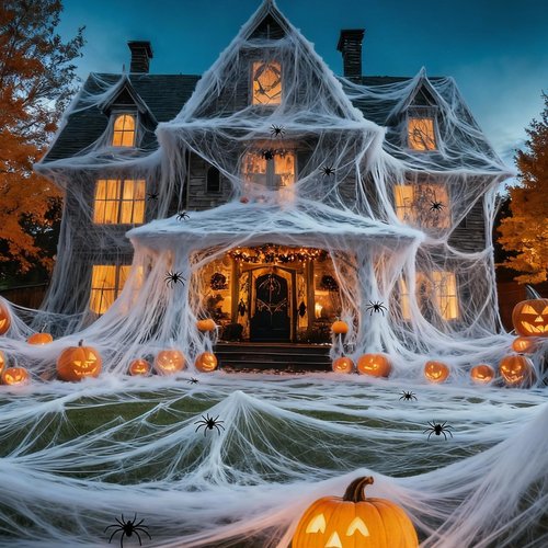Land Guard 1000 sqft Spider Web, Bonus with 50 Artificial Spiders, Fabric Spider Webbing, Cobweb Halloween Decor for Indoor and Outdoor Party Supplies