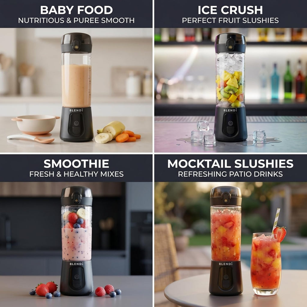 BLENDi Pro+ Portable Blender - Upgraded 120W Ice Crushing Motor, USB-C Rechargeable, 17.5oz Black - BPA-Free & Travel-Friendly