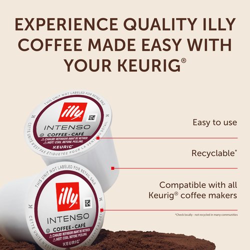 illy Coffee K Cup, Pods for Keurig Machines, Intenso Dark Roast, 100% Arabica, Premium Italian Coffee, 10 Count, 6 Pack