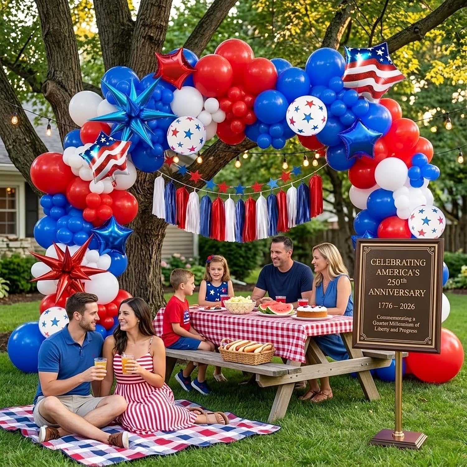 Patriotic Balloon Garland Arch Kit - Red, White & Blue Star Print & Flag Foil Balloons for 4th of July Celebrations