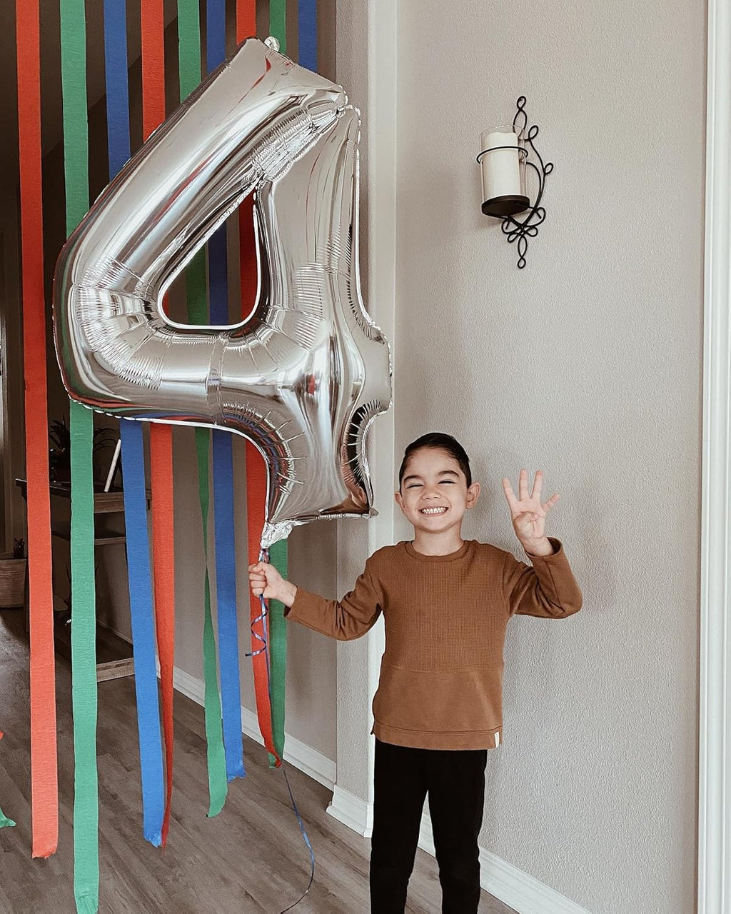 Number 4 Balloon - 40 Inch Silver Foil Balloon for 4th Birthday Party Decorations