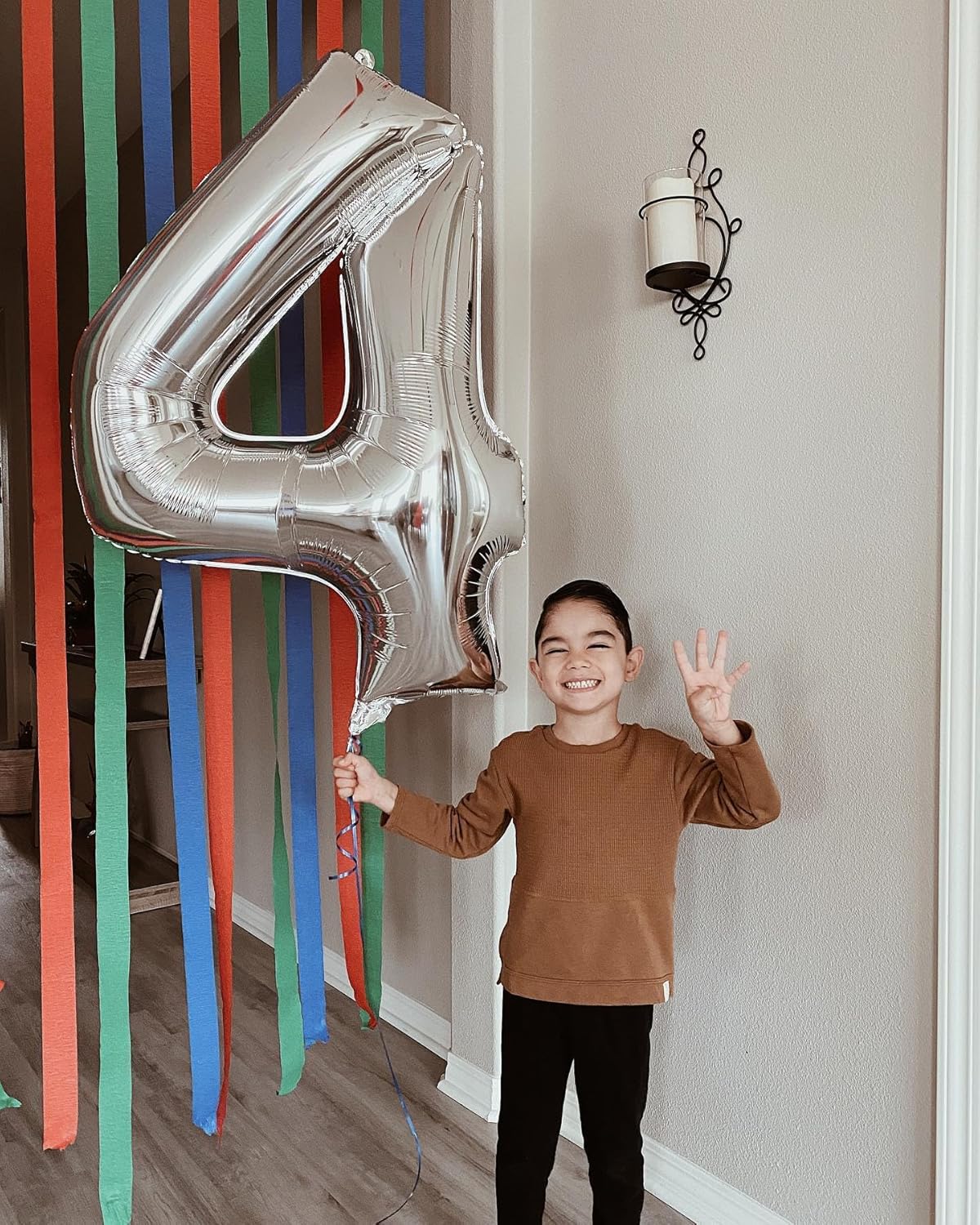 Number 4 Balloon - 40 Inch Silver Foil Balloon for 4th Birthday Party Decorations